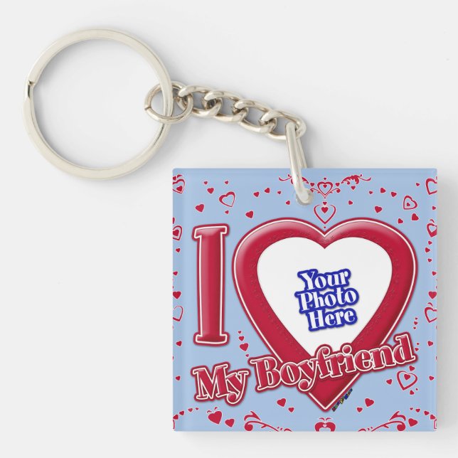 I Love My Boyfriend Photo Red Hearts Baby Blue (Devant)