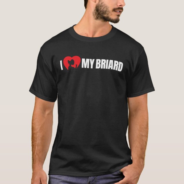 I Love My Briard with Dog Silhouette in Heart T-Shirt (Vorderseite)
