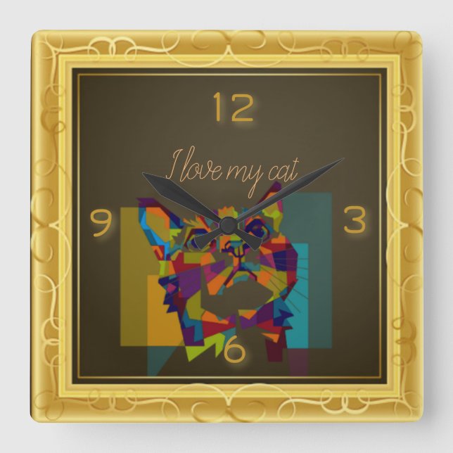I love my cat quadratische wanduhr (Vorderseite)