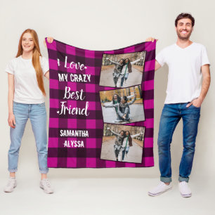 I Love My Crazy Best Friend Pink Plaid 3 Photo Fleecedecke