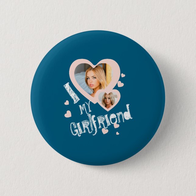 I Love My Girlfriend Chalkboard Doodles Black Cute Button (Vorderseite)