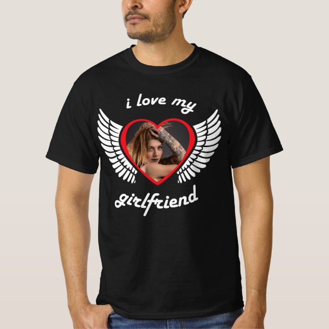 I Love My Girlfriend Photo Black T-shirt (Devant)