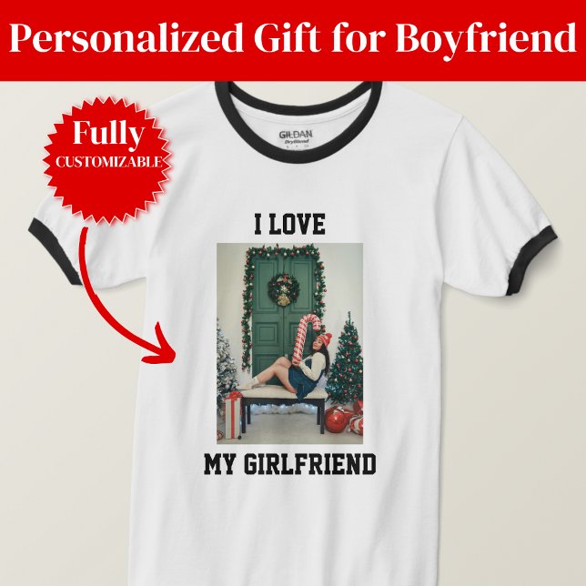 I Love My Girlfriend Photo Ringer T-Shirt Gift (I Love My Girlfriend Photo Ringer T-Shirt Gift)