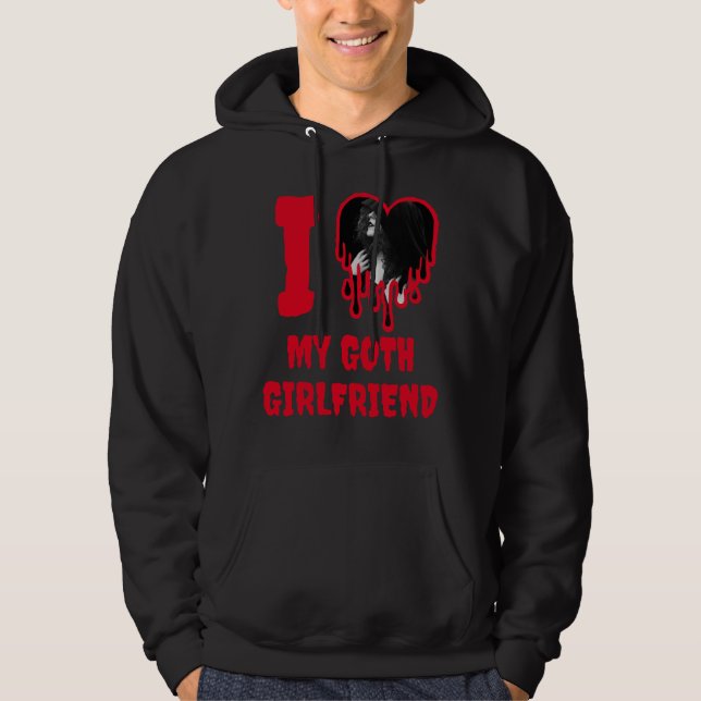 I Love My Goth Girlfriend Dripping Red Heart Photo Hoodie (Vorderseite)