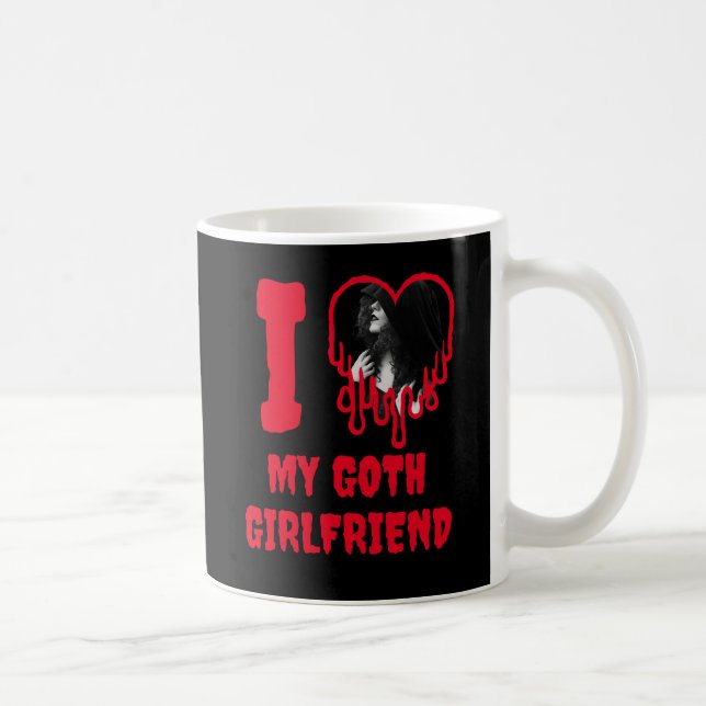 I Love My Goth Girlfriend Dripping Red Heart Photo Kaffeetasse (Rechts)