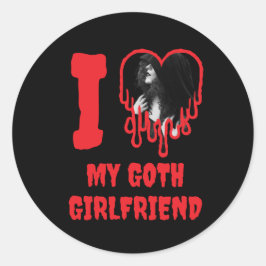 I Love My Goth Girlfriend Red Heart Photo Runder Aufkleber