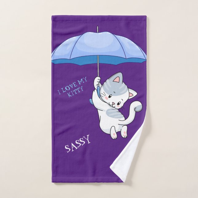 "I LOVE MY KITTY" serviette de bain avec nom d'ani (Serviette à main)