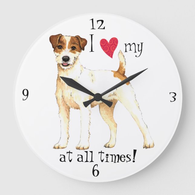I Love my Parson Russell Terrier Große Wanduhr (Vorderseite)