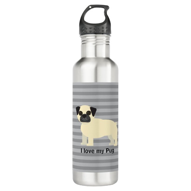 I love my Pug Gray Lined Edelstahlflasche (Vorderseite)