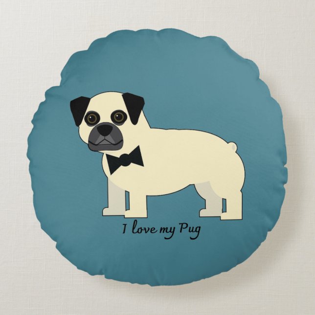 I love my Pug Rundes Kissen (Vorderseite)