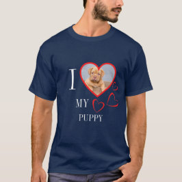 I Love My Puppy Custom Heart Photo Blue T-Shirt