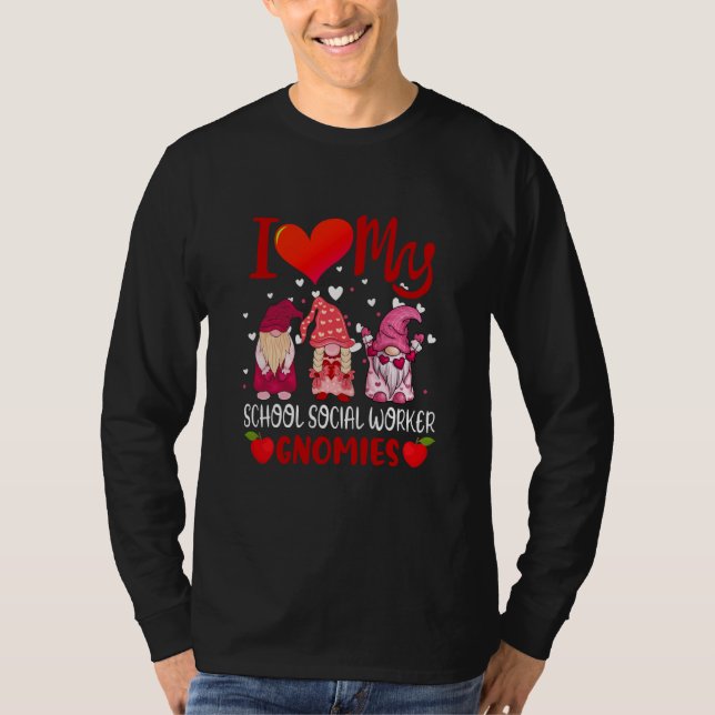 I Love My School Social Worker Gnomies Valentine's T-Shirt (Vorderseite)