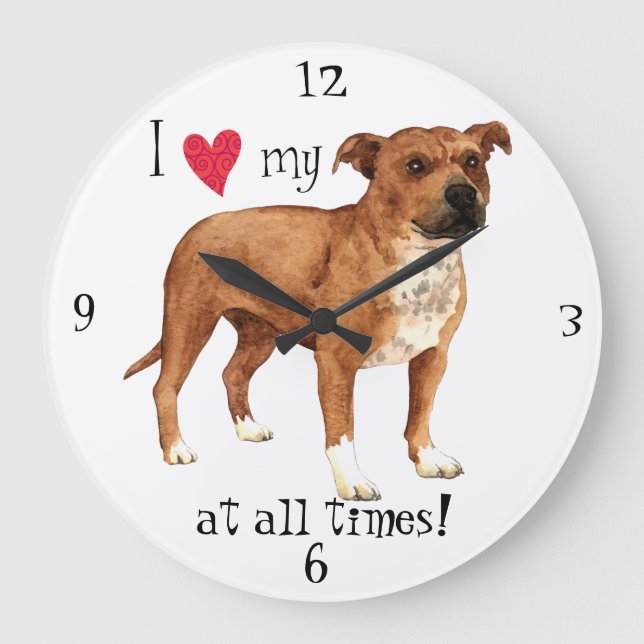 I Love my Staffordshire Bull Terrier Große Wanduhr (Vorderseite)