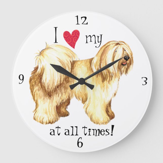 I Love my Tibetan Terrier Große Wanduhr (Vorderseite)