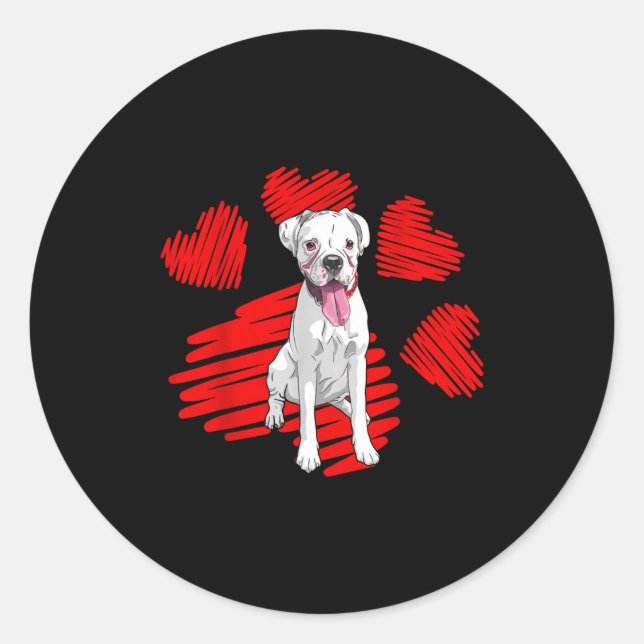 I Love My White Boxer Dog Paw Heart Valentines Day Runder Aufkleber (Vorderseite)