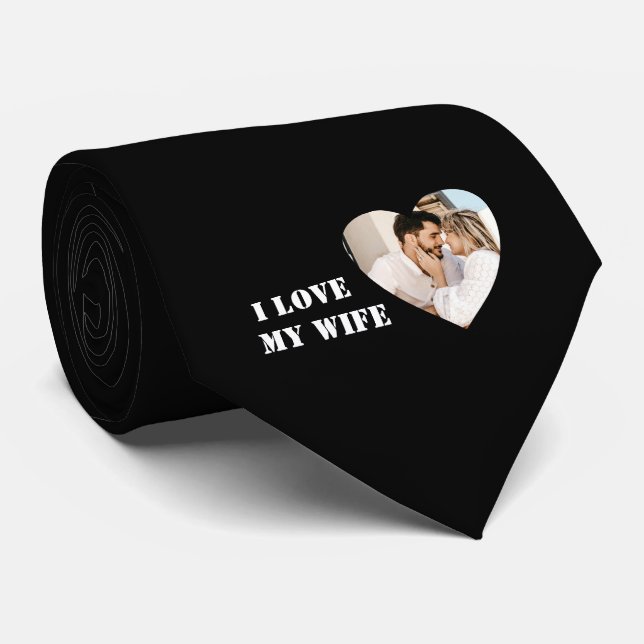 I Love My Wife Heart Custom Personalized Photo Krawatte (Gerollt)