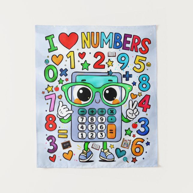 I Love Numbers Cute Calculator Poster for Kids Wandteppich (Vorderseite)