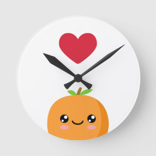 I love Orangen Runde Wanduhr