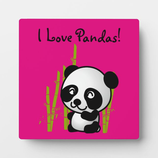 I Love Pandas! Panda bear with bamboo Fotoplatte (Vorderseite)