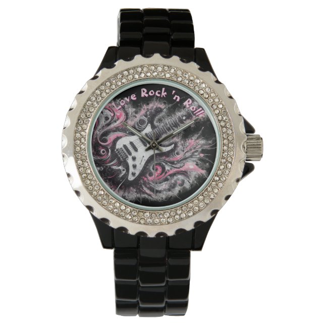 I Love Rock N Roll Electric Guitar Personalized Armbanduhr (Vorderseite)