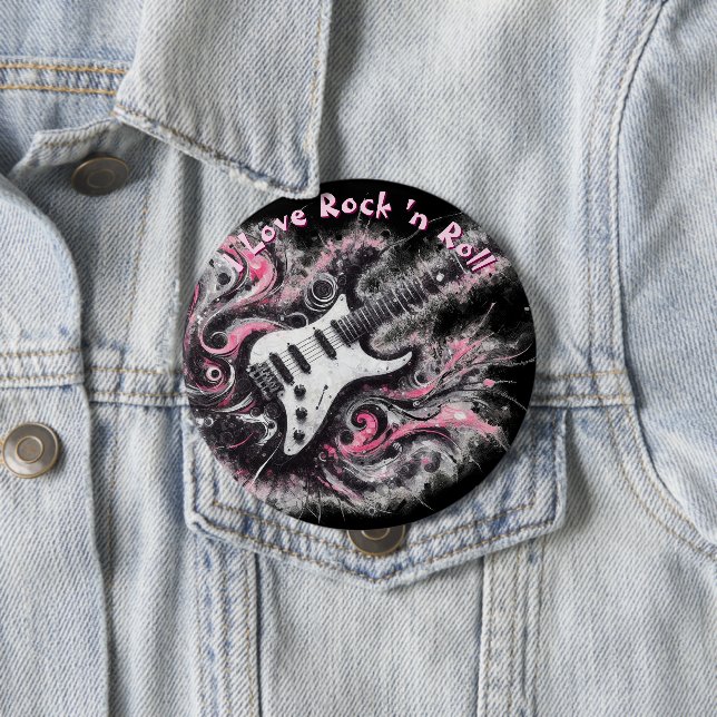 I Love Rock N Roll Electric Guitar Personalized Button (Beispiel)