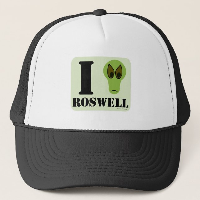 I Love Roswell Funny Alien UFO Logo Art Truckerkappe (Vorderseite)