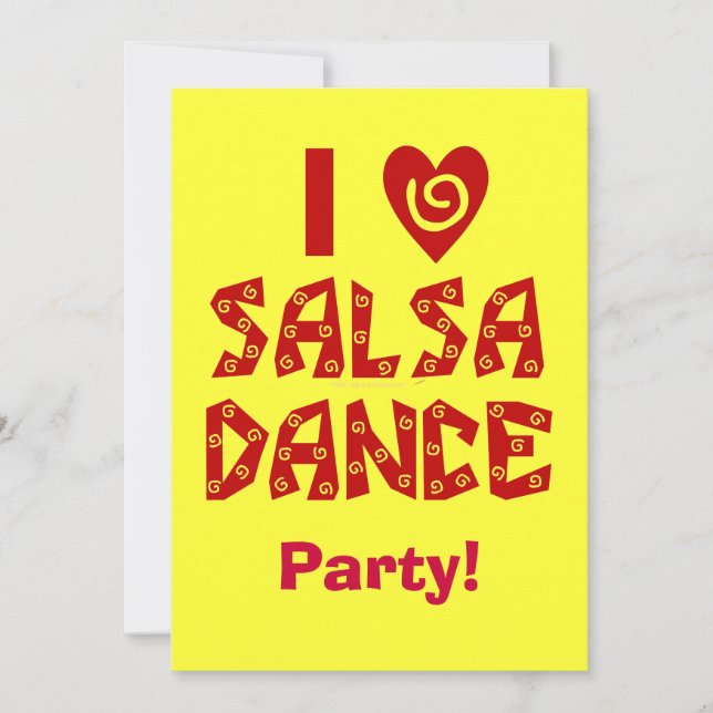 I Love Salsa Dance Custom Dance Invitations (Devant)