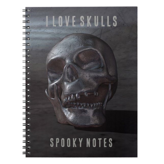 I Love Skulls. Spooky Notes. Smiling skull Notizblock (Vorderseite)