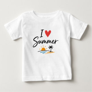 I Love Summer Hand Lettering with Sunset Beach  Baby T-shirt