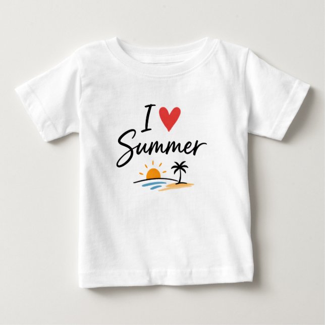 I Love Summer Hand Lettering with Sunset Beach  Baby T-shirt (Vorderseite)