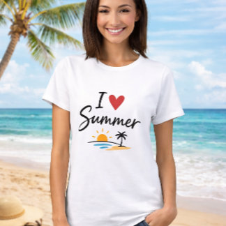 I Love Summer Hand Lettering with Sunset Beach  T-Shirt