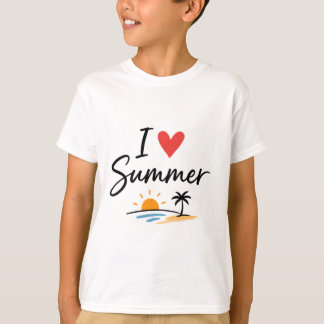 I Love Summer Hand Lettering with Sunset Beach  T-Shirt