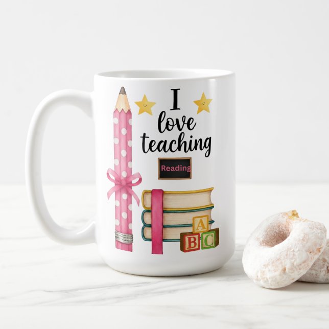 I love teaching reading teacher coffee mug  (Avec donut)