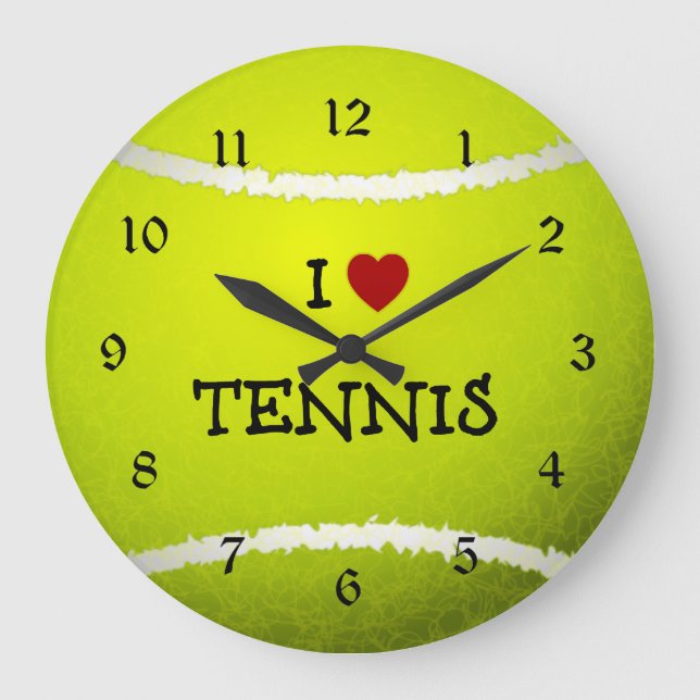 I Love Tennis - Tennis Ball Große Wanduhr (Vorderseite)