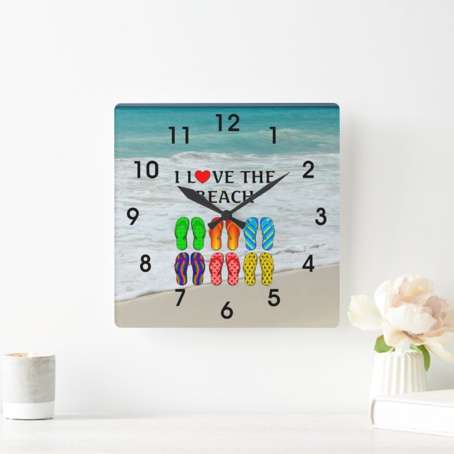 I Love the Beach,  Quadratische Wanduhr (Zuhause)