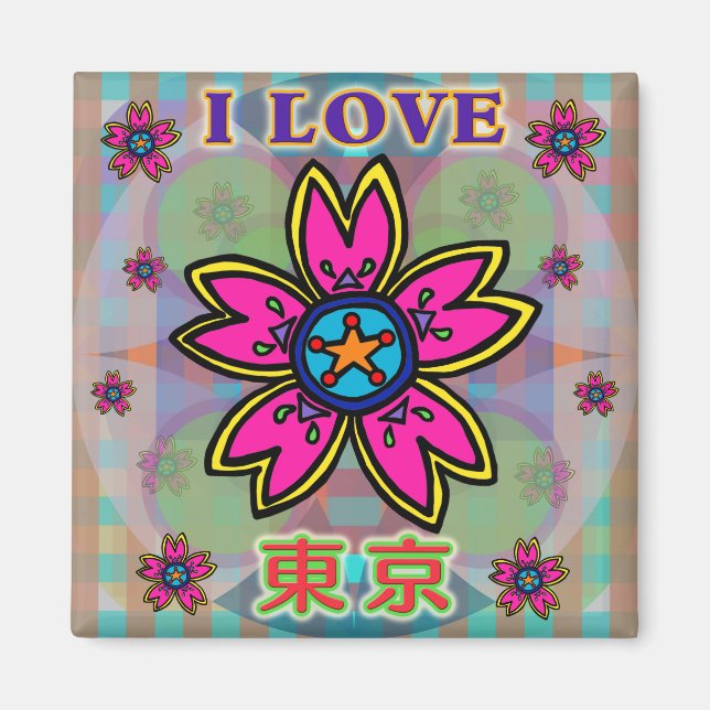 "I LOVE TOKYO" Flowers Kanji Magnet (Vorne)