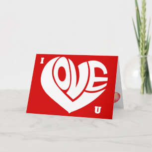 I Love U Retro Love Heart Texte Carte de typograph