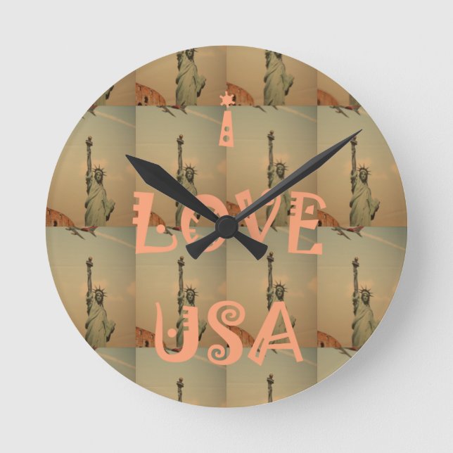 I Love USA Runde Wanduhr (Vorderseite)