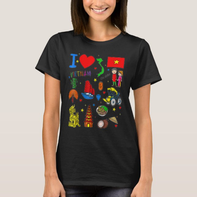 I love Vietnam  Hand drawn Vietnamese Landmarks  f T-Shirt (Vorderseite)