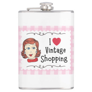 I Love Vintage Shopping Vinyl Wrapped Flask Flachmann