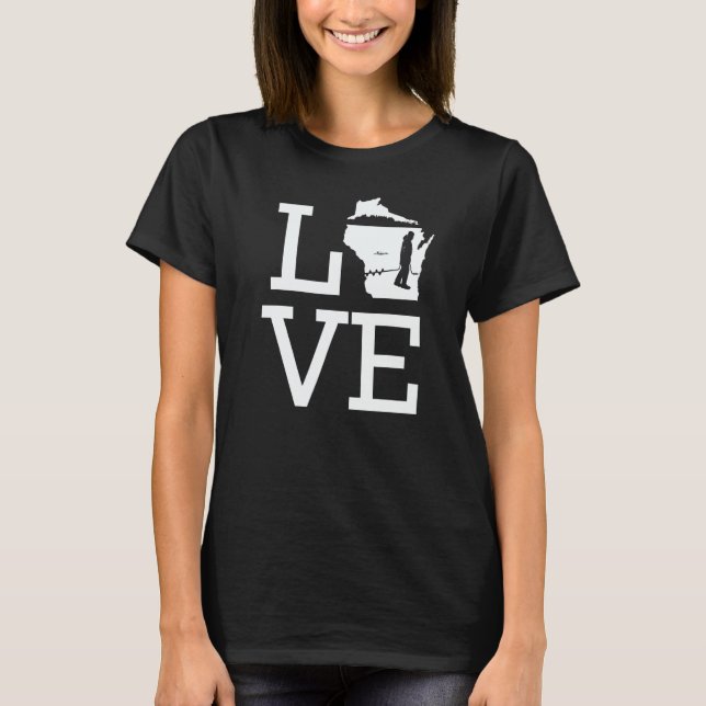 I Love Wisconsin Ice Fishing T-Shirt (Vorderseite)