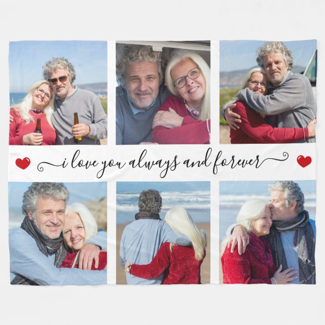 I Love You Always & Forever Modern 6 Photo Collage Fleecedecke (Vorderseite (Horizontal))