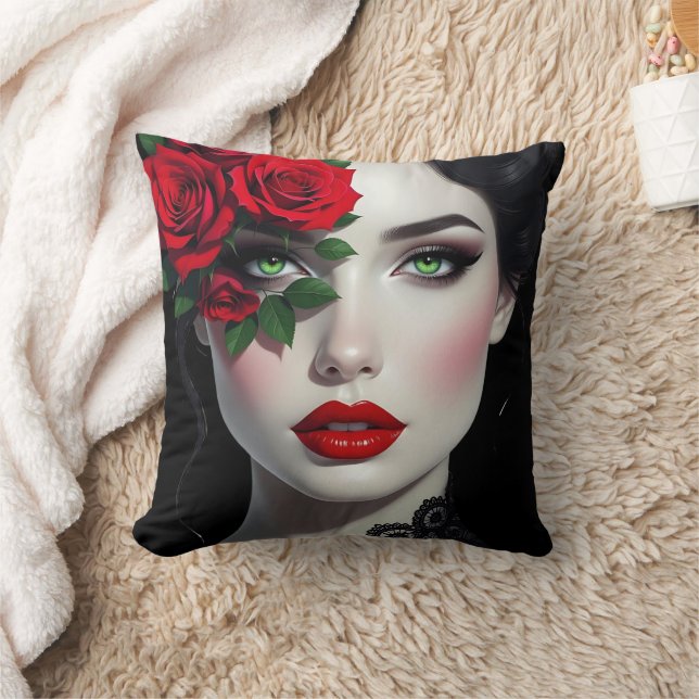 I Love You | Beautiful Woman with Red Rose Kissen (Decke)