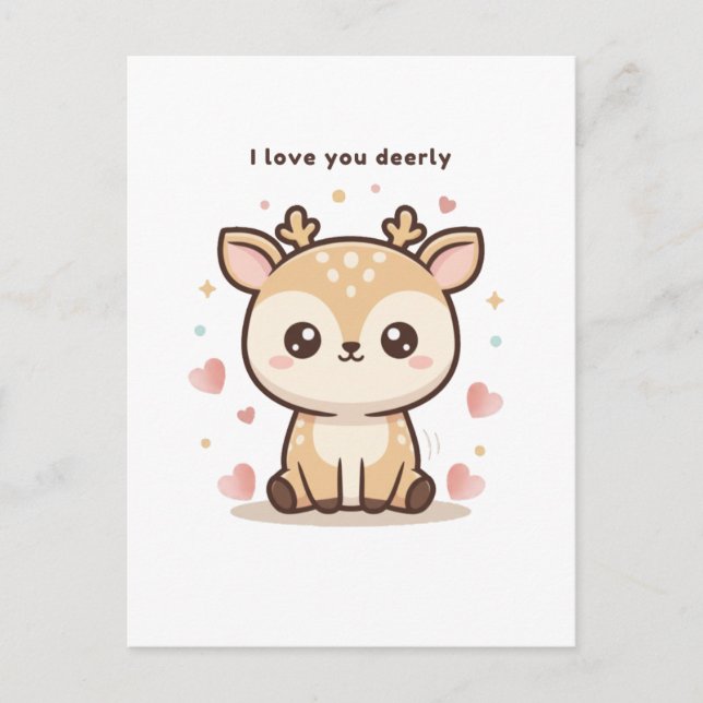 I Love You Deerly Cute Puchi Dōshi Deer Christma Postkarte (Vorderseite)