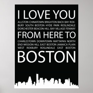 I Love You d'ici à Boston affiche de typographie