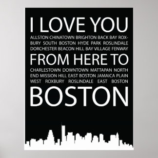 I Love You d'ici à Boston affiche de typographie