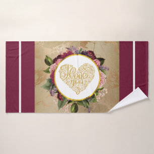 I Love You Fancy Golden Heart with Floral Frame