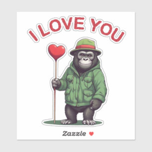 I Love You - Gorillagruß mit Herz und Liebe Aufkleber