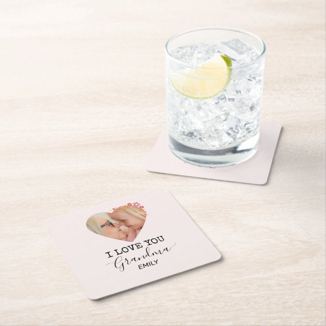 I Love You Grandma | Personalized Paper Coaster Rechteckiger Pappuntersetzer (Vor Ort)