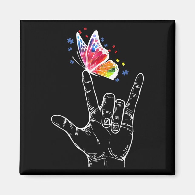 I Love You Hand Sign Language Butterfly Autism Magnet (Vorne)